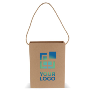 Sac en carton vertical avec anse longue en jute fabrication UE avec zone d'impression