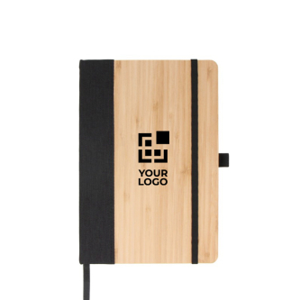 Cahier couverture en bambou avec bordure verticale et pages lignées A5 avec zone d'impression