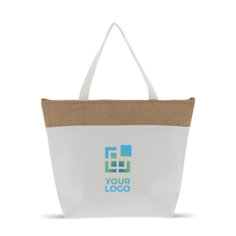 Sac glacière en coton avec détail en jute et fermeture éclair avec zone d'impression
