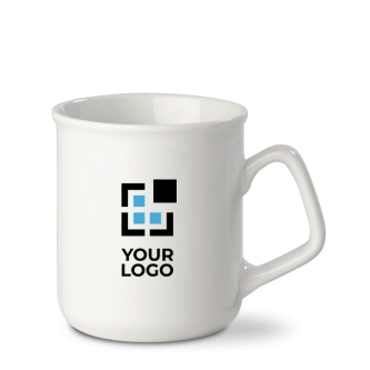 Tasse en porcelaine blanche avec bord arrondi et capacité de 280ml avec zone d'impression