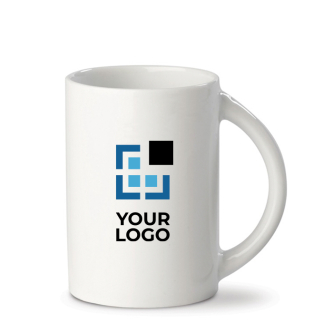 Tasse blanche en porcelaine avec poignée en demi-cercle de 300ml avec zone d'impression