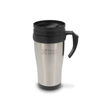 Gobelet à double paroi en inox avec poignée pour transport 350ml avec zone d'impression
