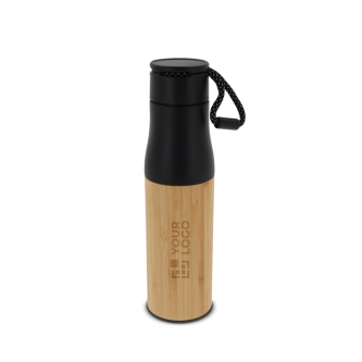 Gourde en acier inoxydable avec détails en bambou et corde 500ml avec zone d'impression