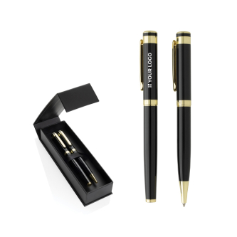 Set de stylos en laiton recyclé avec détail doré et encre bleue