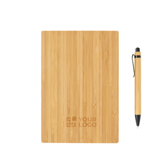 Joli carnet publicitaire en bambou avec stylo couleur marron