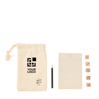 Jeu de dés Yacht en bois de pin avec bloc-notes, stylo et sac