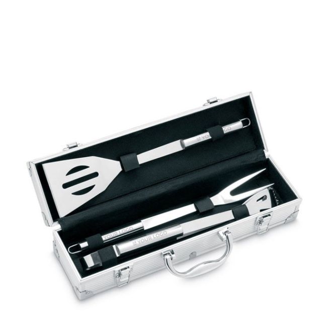 Mallette en aluminium avec accessoires pour barbecue vue avec zone d'impression