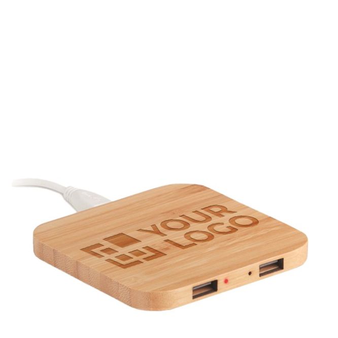 Station de charge publicitaire en bambou avec zone d'impression