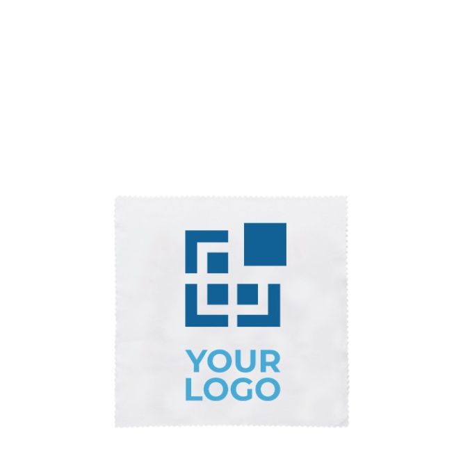 Petite serviette pour nettoyer les lunettes couleur blanc quatrième vue avec logo