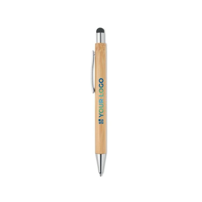 Stylo tactile avec logo en bambou couleur bois