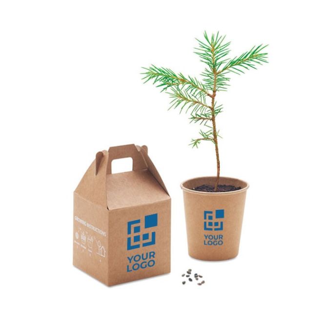 Pot écologique avec graines de pin vue avec zone d'impression