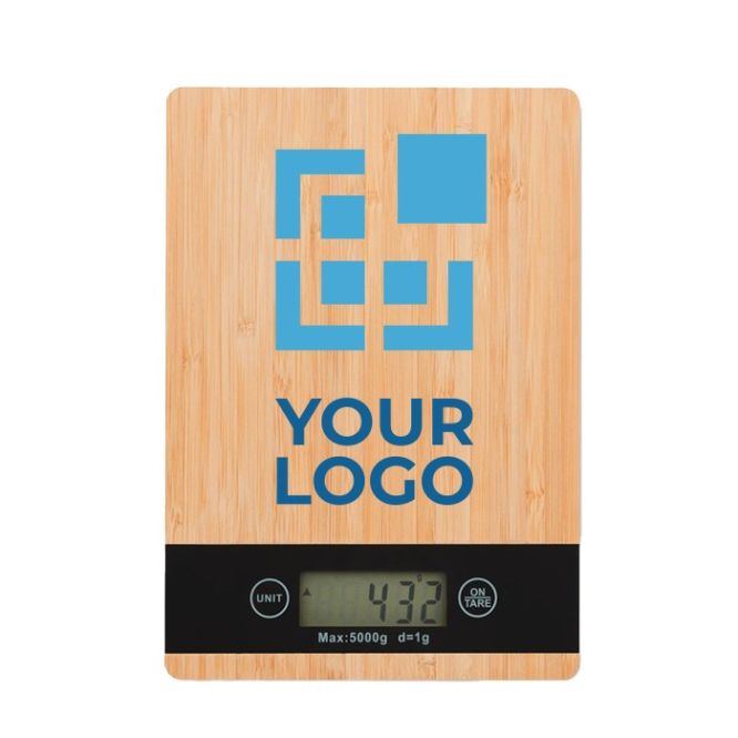Balance publicitaire de cuisine en bambou couleur bois