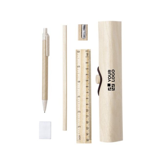 Trousse en bois naturel avec 5 accessoires
