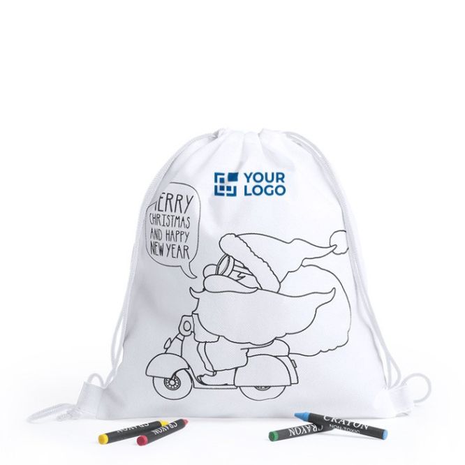 Sac cordon avec coloriage et crayons de cire