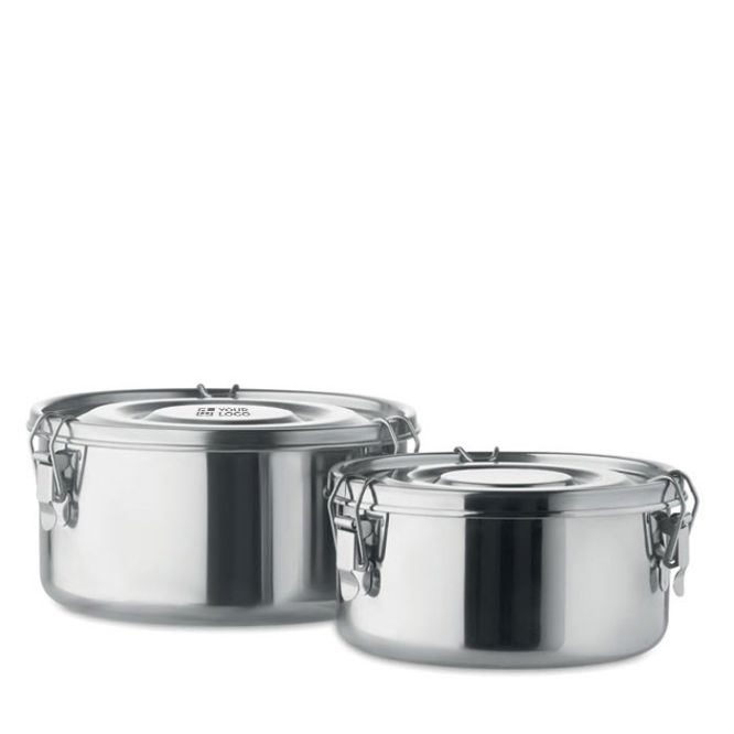 Ensemble avec 2 lunch box en acier couleur argenté mat