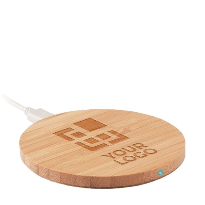 Chargeur sans fil rond en bambou couleur bois