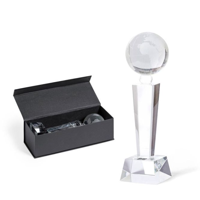 Trophée en verre avec design de globe