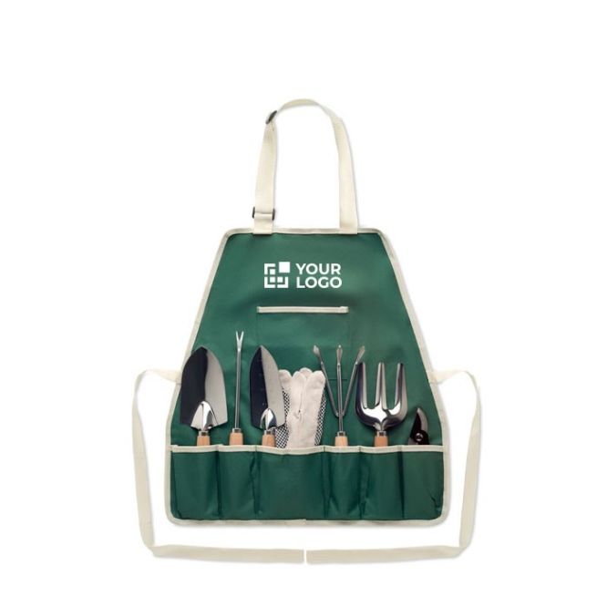 Tablier publicitaire avec outils de jardinage avec zone d'impression