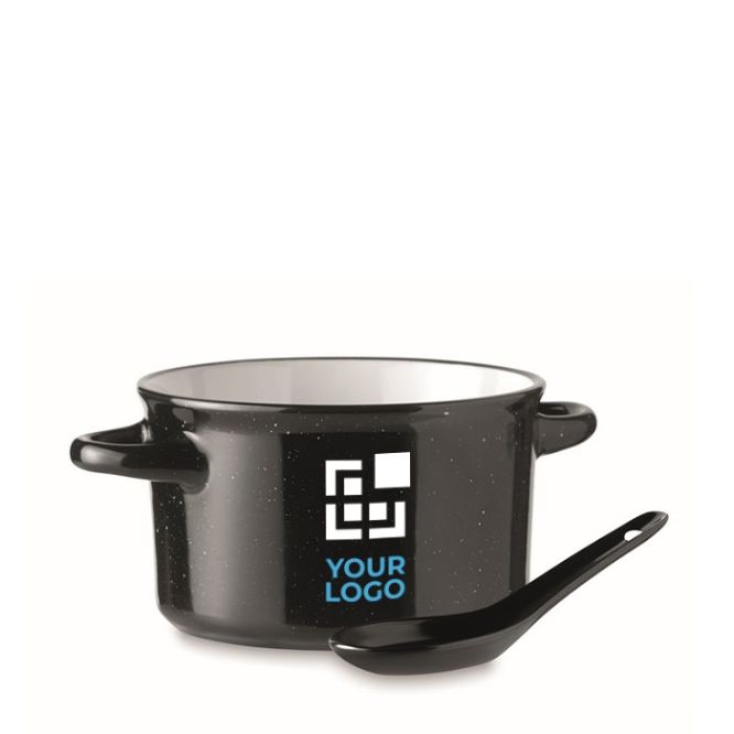 Grande tasse en céramique avec cuillère couleur noir