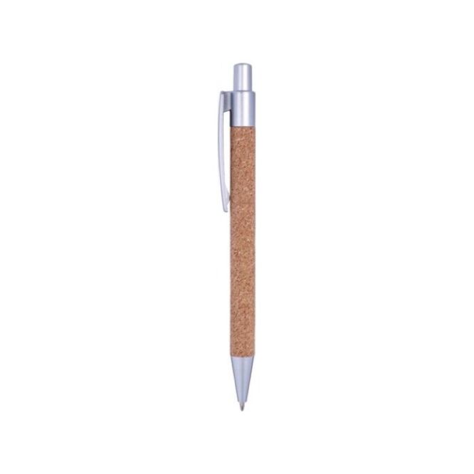 Stylo à bille en liège couleur argenté troisième vue