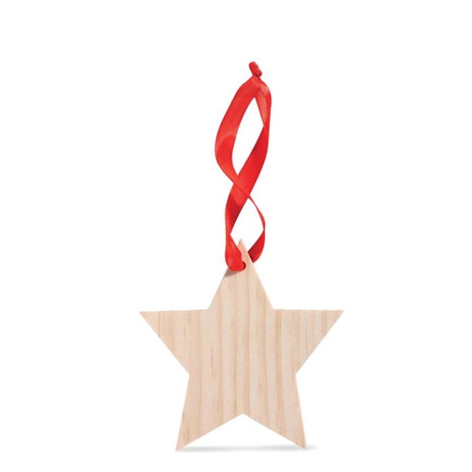 Étoile en bois avec ruban rouge