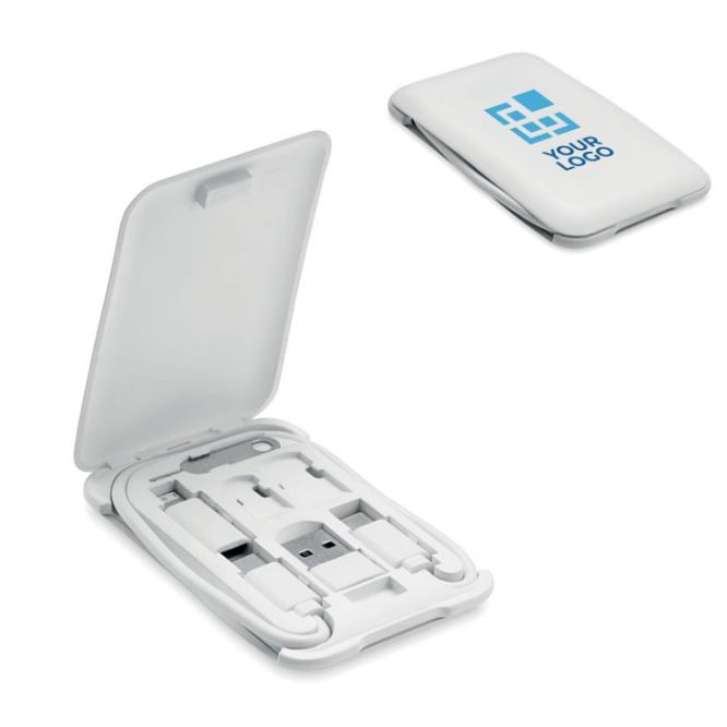 Set de câbles multi-connectés dans une boîte avec support de téléphone
