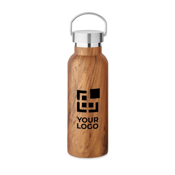 Bouteille en acier recyclé à double paroi avec aspect bois 500ml
