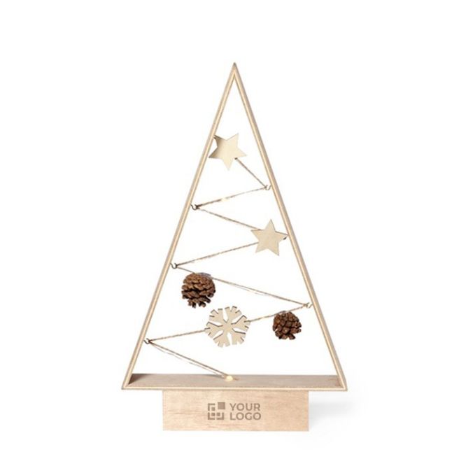 Arbre de Noël en bois naturel avec guirlandes lumineuses LED