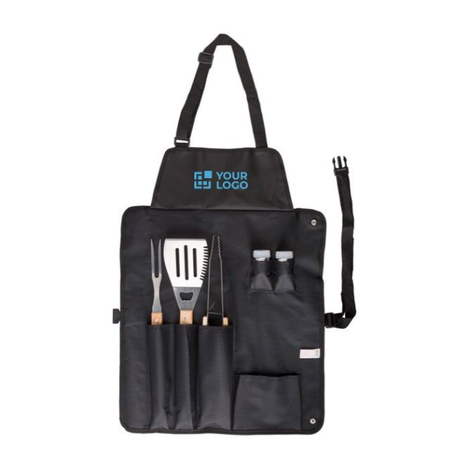 Tablier en nylon avec 6 outils barbecue en acier inoxydable
