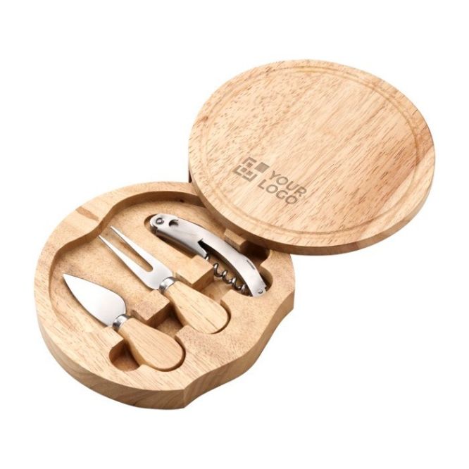 Coffret circulaire découpe de fromage avec planche en bois