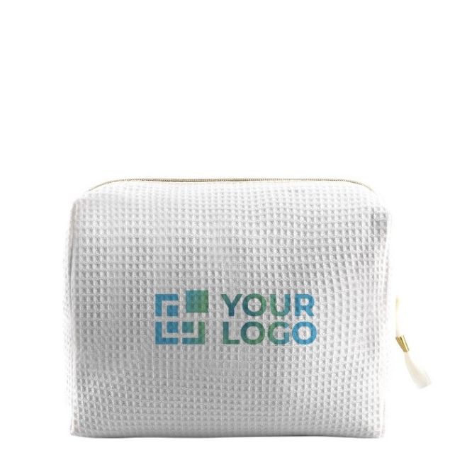 Trousse en coton gaufré zippée à tirette dorée 240 g/m²
