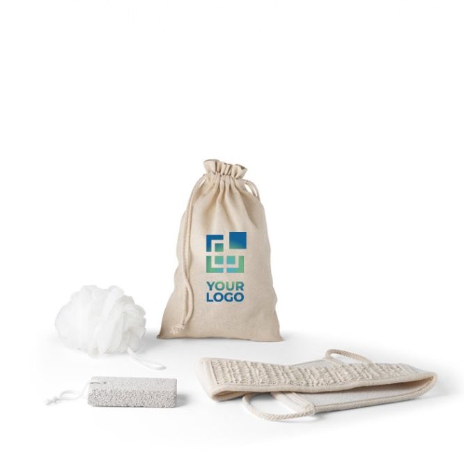 Set de spa avec fleur de douche, serviette et pierre ponce
