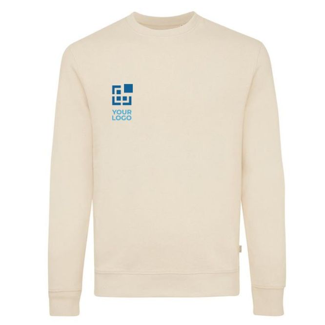 Sweat chiné en coton biologique 340 g/m2 Iqoniq Denali couleur naturel avec zone d'impression