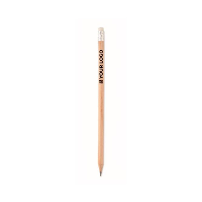 Crayon classique au coloris naturel avec gomme vue avec zone d'impression