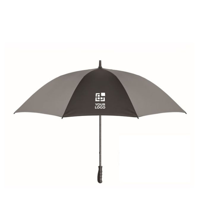 Parapluie manuel en pongé réfléchissant à poignée droite 30” vue avec zone d'impression