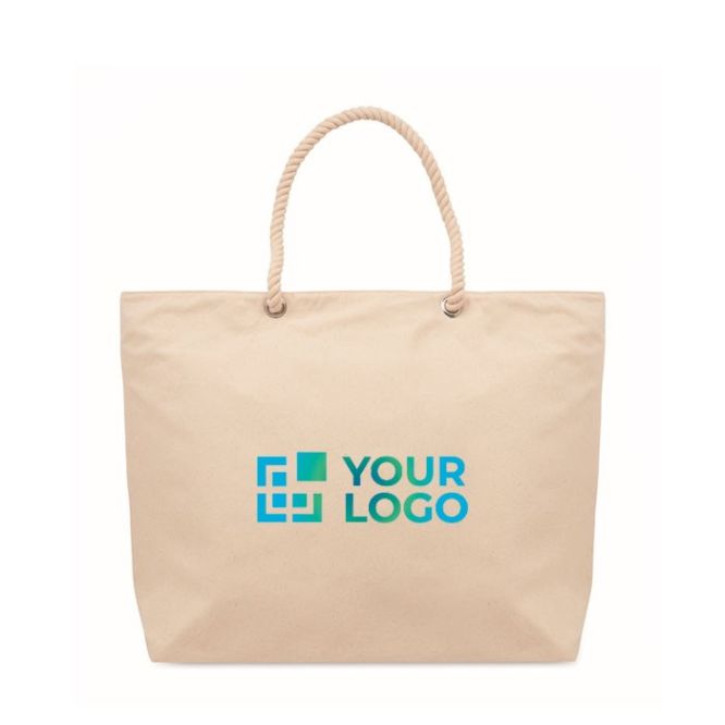 Sac de plage isotherme en coton uni anses en corde 220 g/m² vue avec zone d'impression