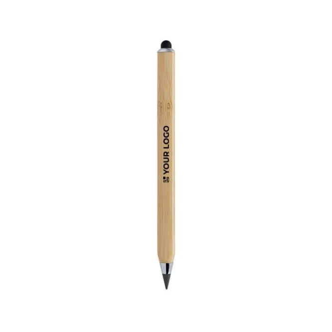 Crayon triangulaire en bambou avec stylet et encre infinie couleur marron avec zone d'impression