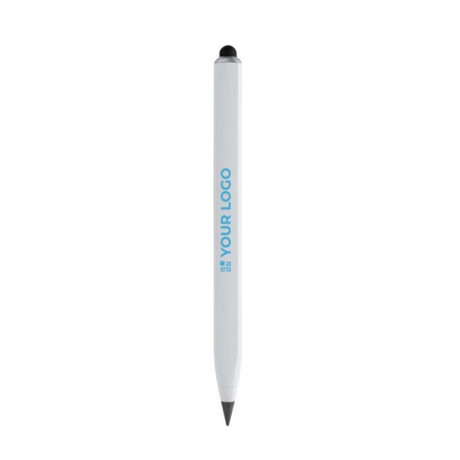 Crayon en aluminium recyclé avec stylet et encre infinie couleur blanc avec zone d'impression
