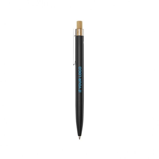 Stylo en aluminium et bambou, détail transparent, mine bleue