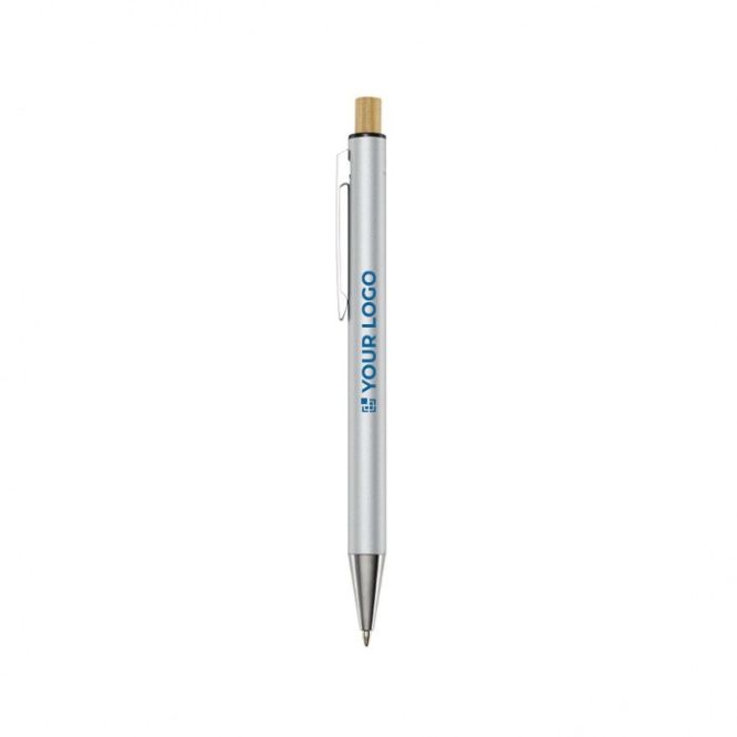 Stylo en aluminium recyclé à bouton en bambou, mine bleue