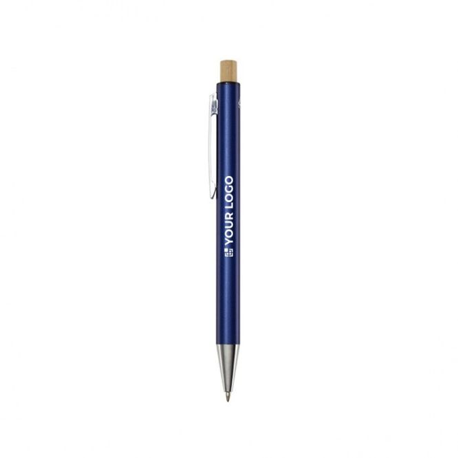 Stylo en aluminium recyclé à bouton en bambou, mine noire