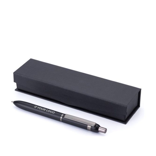 Stylo en aluminium et laiton à détails brillants, encre bleue