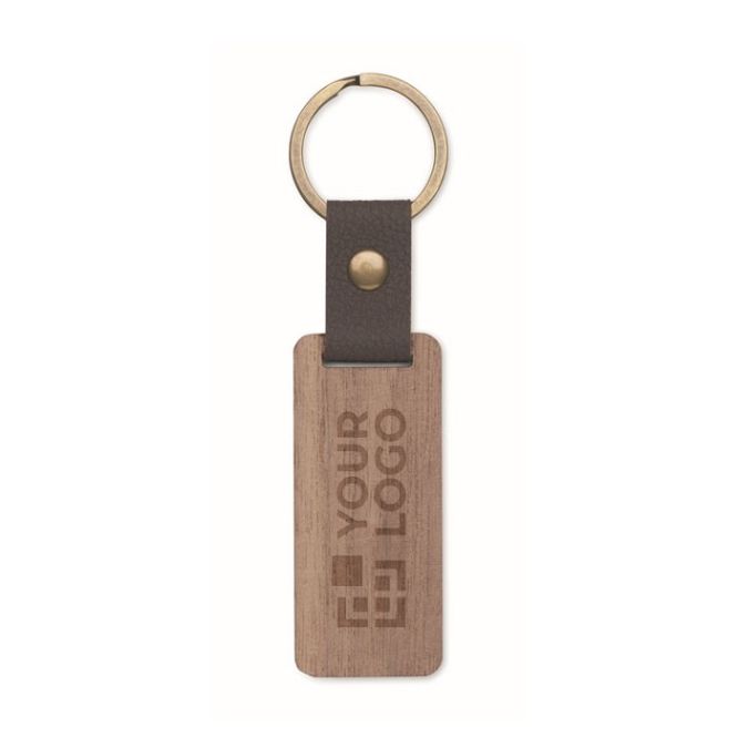 Porte-clés rectangulaire en bois avec un détail en simili cuir