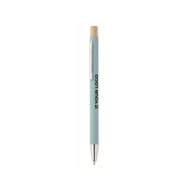 Stylo en aluminium recyclé avec bouton poussoir bambou, encre bleue
