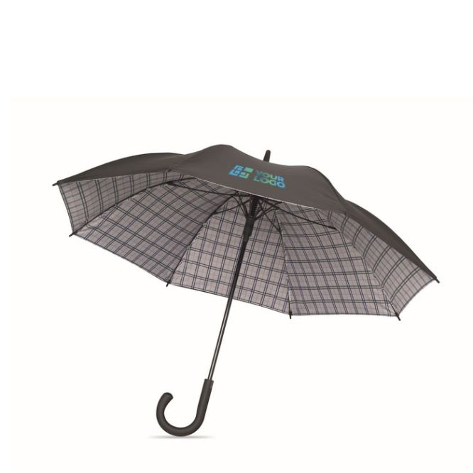 Parapluie anti-vent en pongé avec intérieur à carreaux, Ø58cm