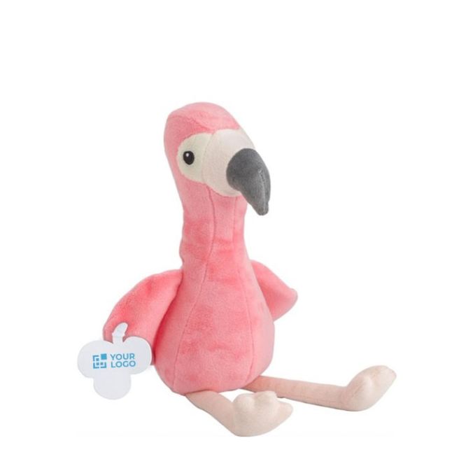 Peluche flamant rose avec possibilité de personnaliser l'étiquette