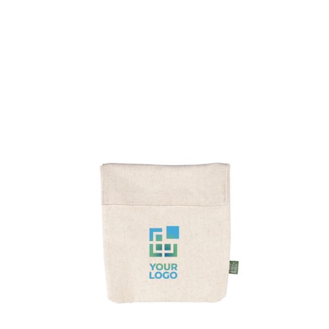 Sac isotherme pour en-cas en chanvre avec fermeture velcro 170 g/m² couleur kaki avec zone d'impression