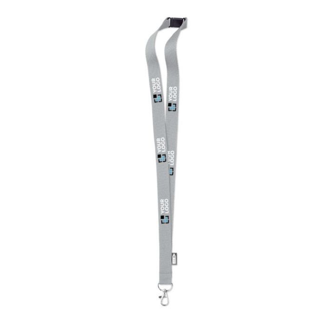 Lanyard en RPET mousqueton métallique et fermeture de sécurité 20 mm