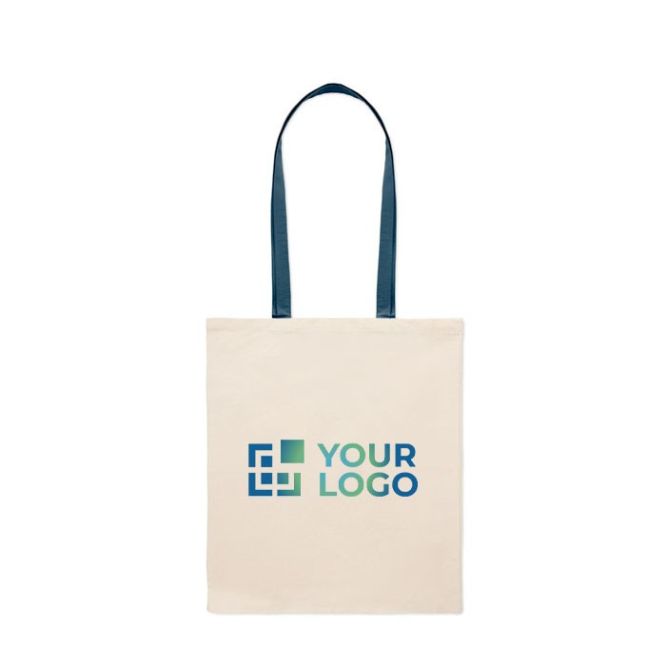 Sac en coton couleur naturelle avec longues anses colorées, 140 g/m²