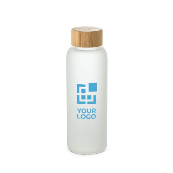 Bouteille en verre avec finition mate et bouchon en bambou 500 ml.